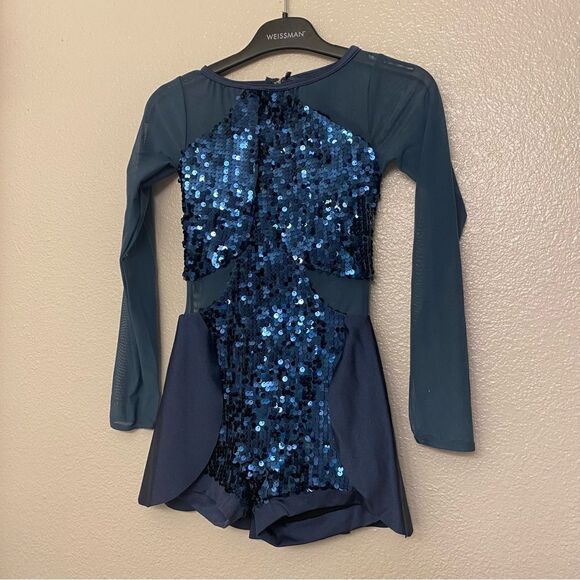 Weissman dance costume navy slate blue sequin biketard Found My Vibe 13336 MC - Picture 2 of 11